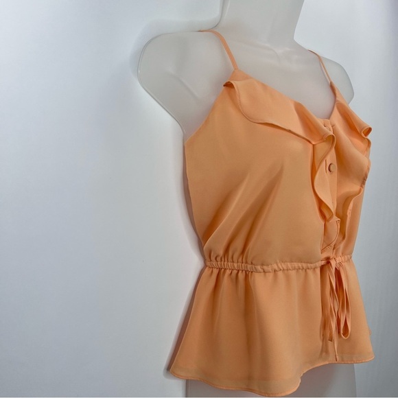 Express Ruffle Button Up Peplum Cami Top Women Small Cinched Tie Waist Orange - Picture 2 of 9